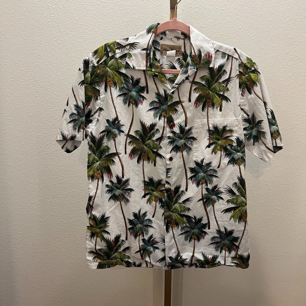 Vintage Blue Hawaii Hawaiian Islands Palm Tree White Hawaiian Shirt Mens Small